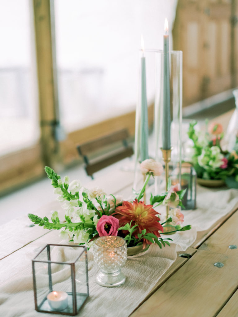 colored tapers for tablescape at Legacy Hill Farm by Studio Fleurette.