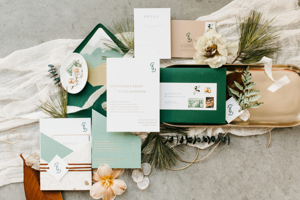 emerald green invitations for winter weddings