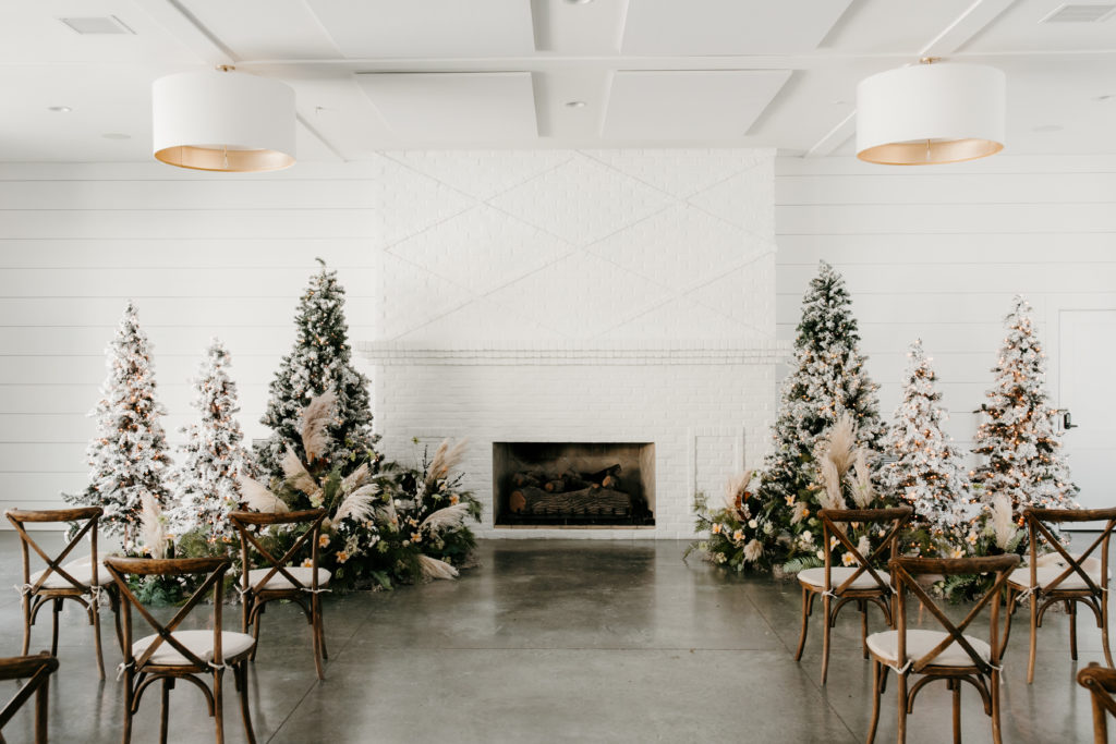 floral design backdrop for winter weddings at the hutton house